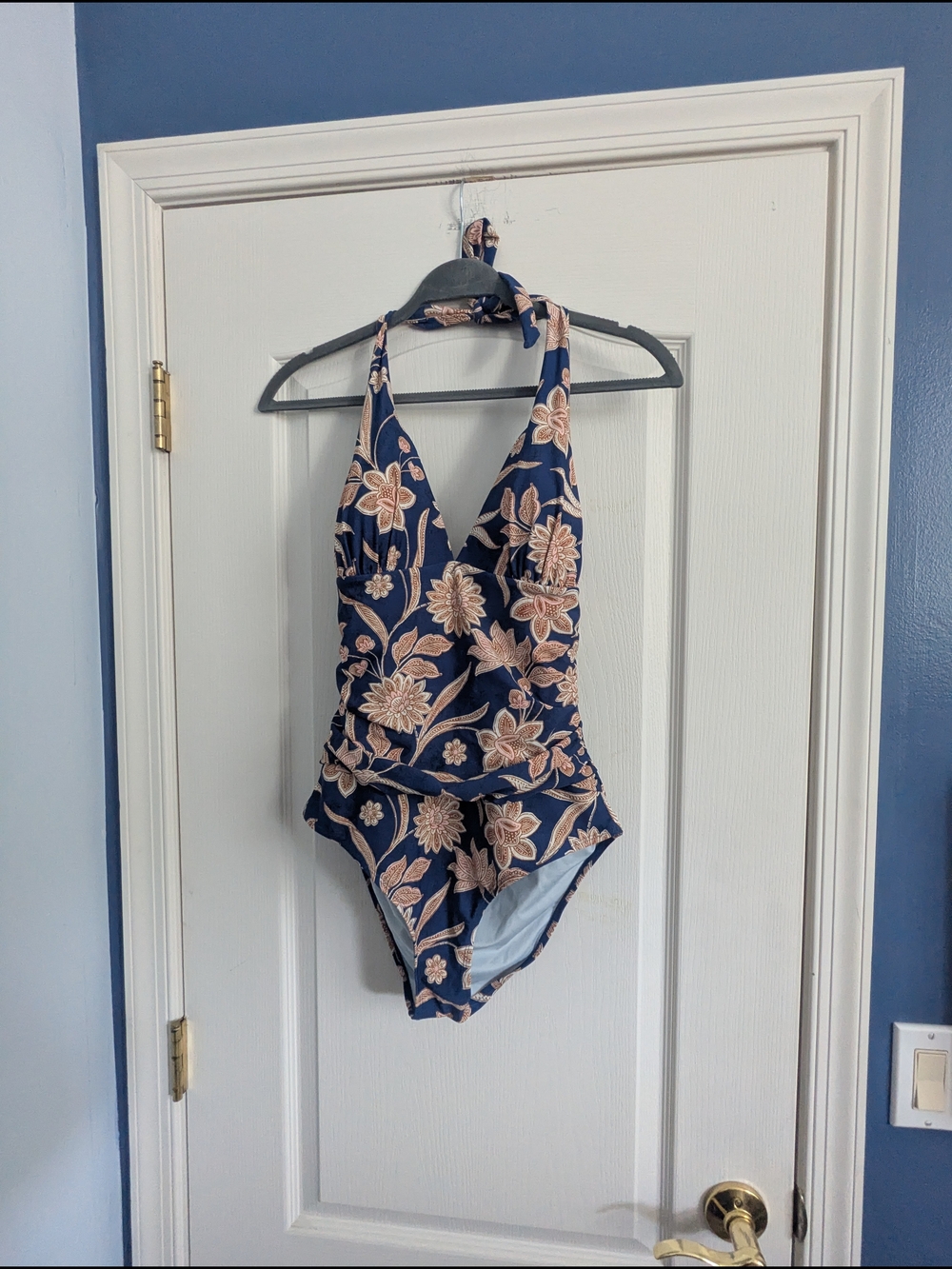 Cupshe Floral Navy Halter One-Piece Swimsuit with Peach Blooms